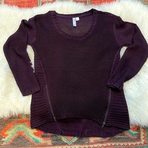 Plum sweater with zipper details